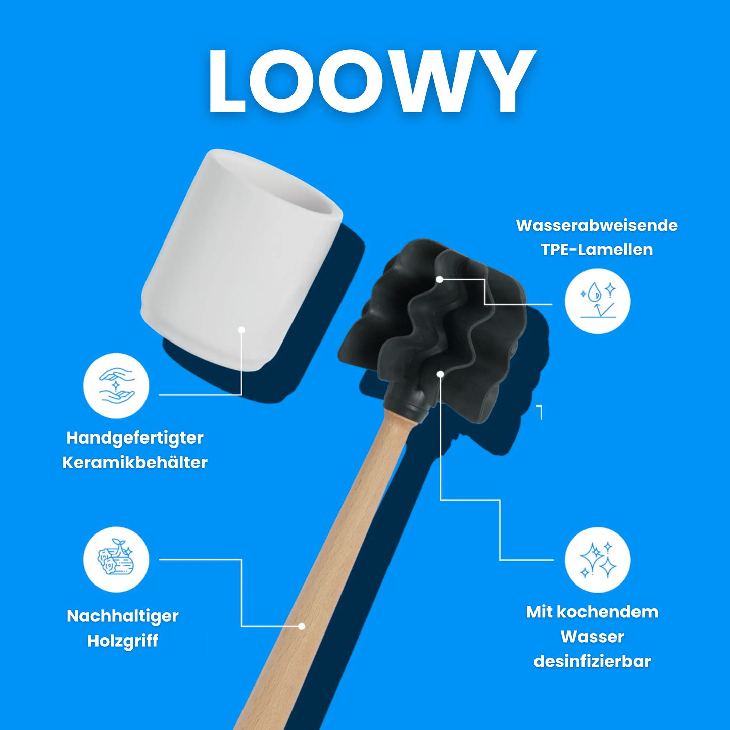 Toilettenbürste WOODLINE Set Keramik weiss + Randfeger