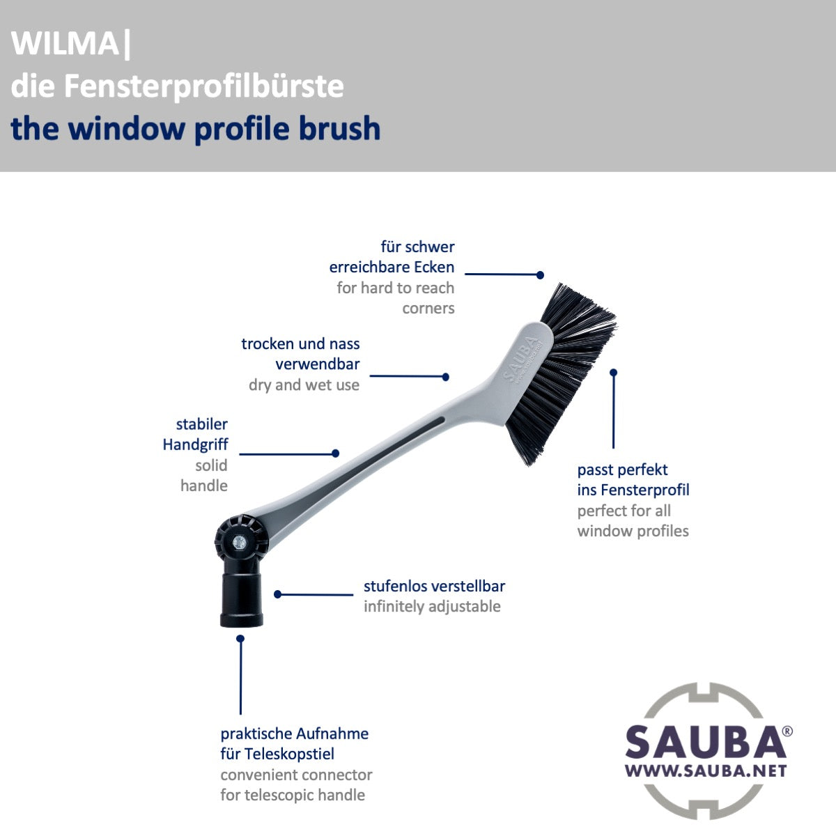 Fensterprofilbürste WILMA + Adapter im Set