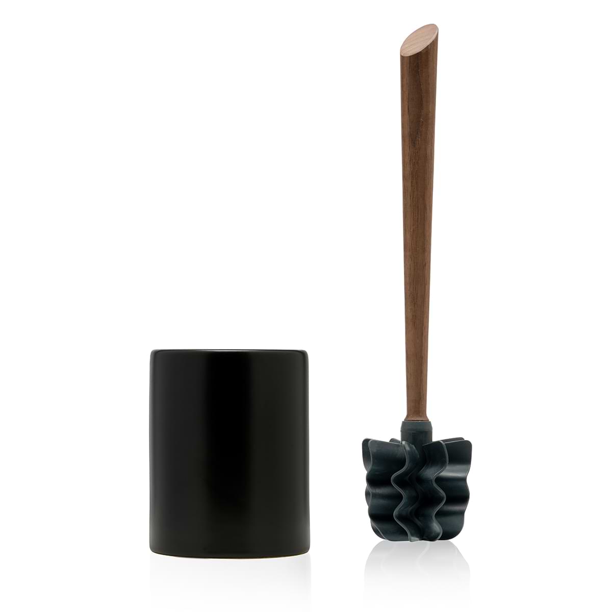 Klobürste aus Silikon mit Griff aus Nussbaumholz und schwarzer Keramikhalterung